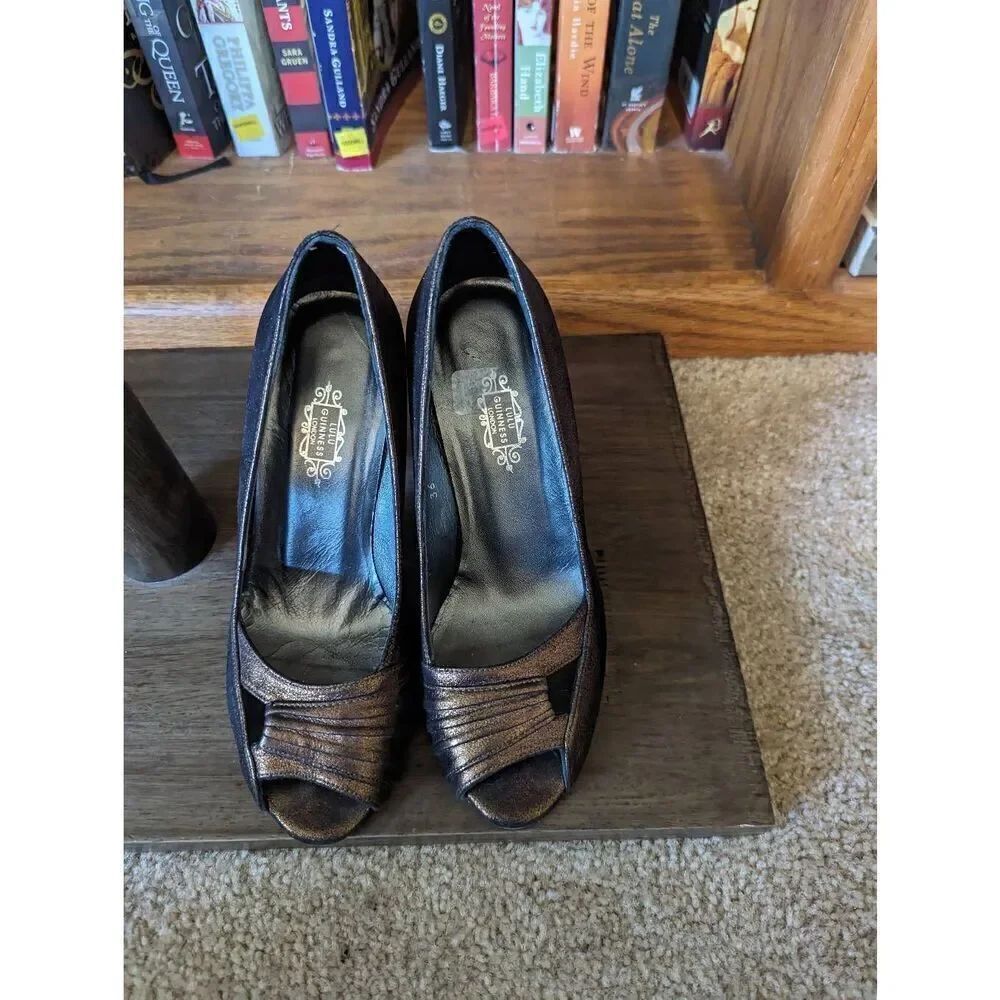 Lulu Guinness London Women’s 36 US Patent Leather Metallic Peep Toe Pump Heels